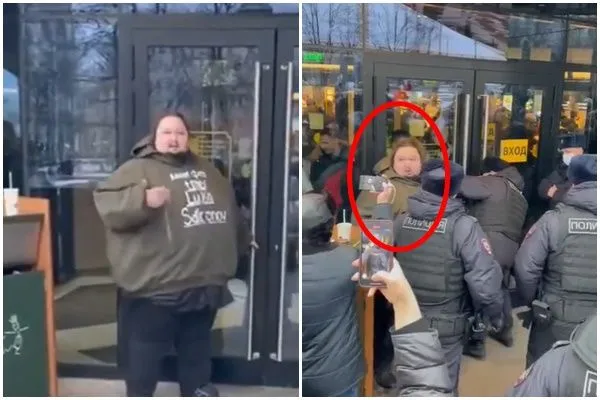 ▲▼體重超過270公斤的麥當勞鐵粉盧卡（Luka Safronov-Zatravkin）自銬店門口阻止歇業。（圖／翻攝推特）