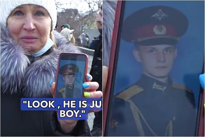 ▲▼ 俄羅斯士兵母親強忍淚水對著鏡頭說「還我兒子」。（圖／翻攝自推特）