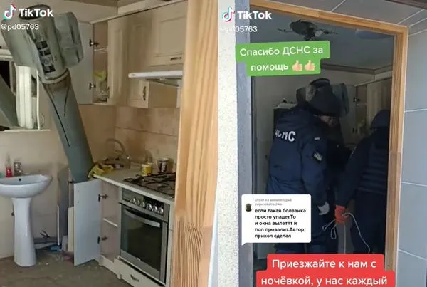 開門驚見巨大俄軍飛彈「插在廚房洗碗槽」　拆彈驚險畫面曝光！（圖／翻攝自TikTok／pd05763）