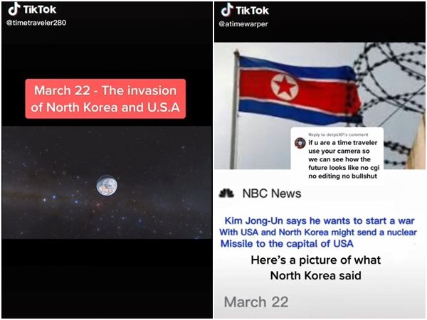 ▲▼自稱時空旅人的TikTok網友@atimewarper預言3月22日北韓與美國將有入侵衝突。（圖／翻攝自TikTok）