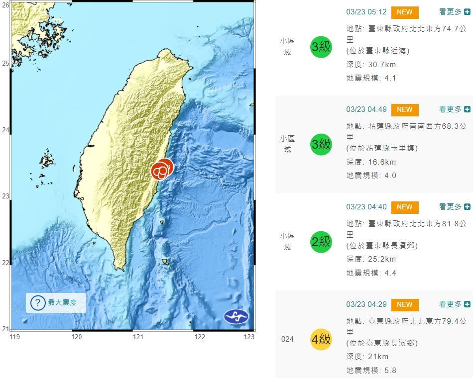 花東一夜36震。（圖／中央氣象局）