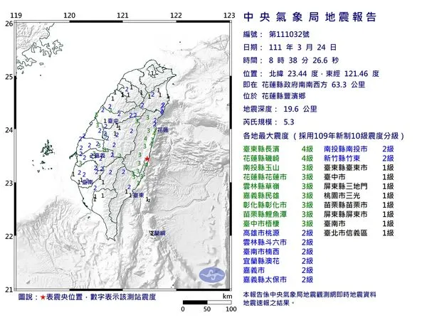 ▲▼0324地震。（圖／翻攝中央氣象局）