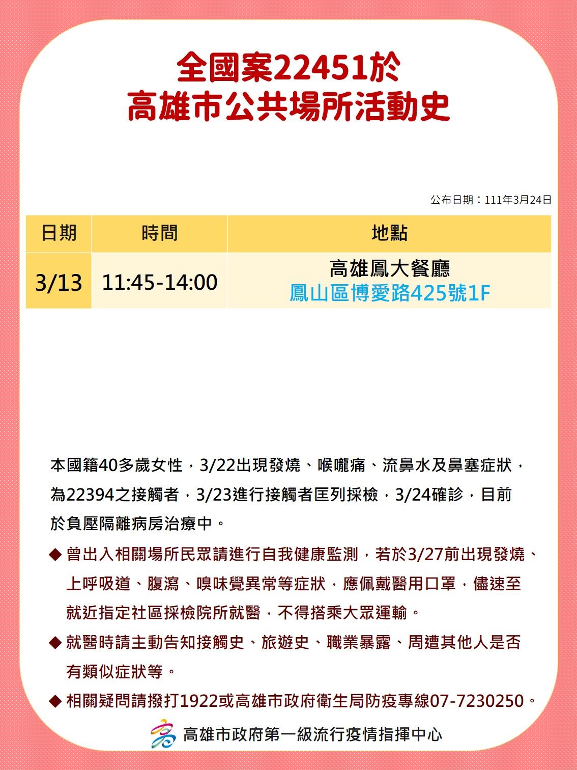 ▲高雄市爆發24例確診本土病例，其中一名確診者的感染源被懷疑來自這場喜宴         。（圖／高雄市政府提供）