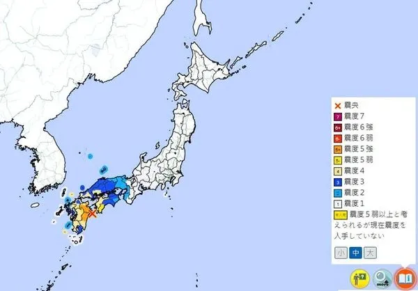 ▲▼日向灘1月22日凌晨發生規模6.6地震，調查顯示，當地及西南群島30年內可能發生強震的機率很高。（圖／翻攝日本氣象廳官網）