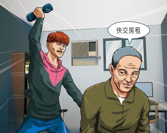 香港籍男大生麥家祺（左）不滿房東（右）催討房租，竟持啞鈴重擊對方。