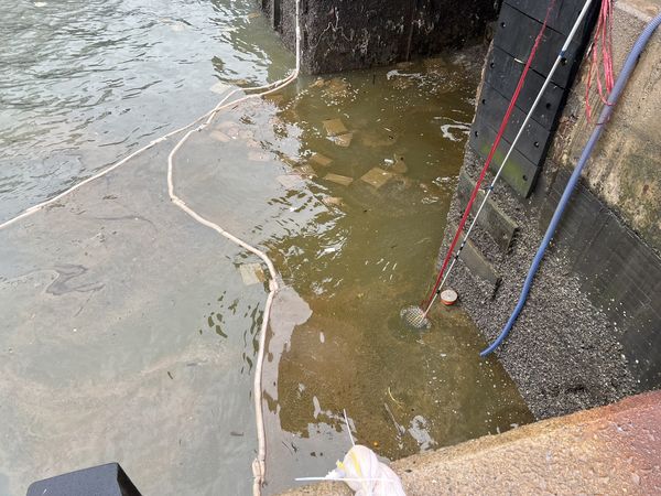 ▲▼疑似貨輪油汙外洩，金門料羅港油氣衝天。（圖／記者林名揚翻攝）