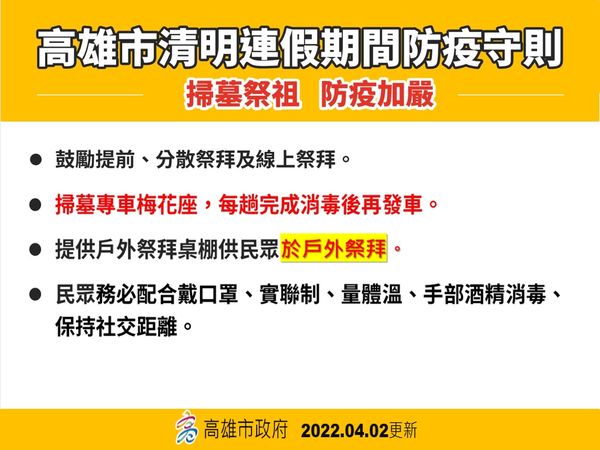 ▲陳其邁在2日宣布新的清明連假掃墓規定             。（圖／高雄市政府提供）