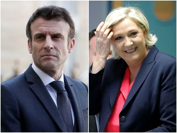 ▲▼法國總統馬克宏與極右派國民聯盟（RN）領袖勒龐（Marine Le Pen）3日總統大選民調差距縮小，馬克宏領先優勢岌岌可危。（圖／路透）