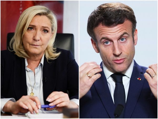 ▲▼法國總統馬克宏與極右派國民聯盟（RN）領袖勒龐（Marine Le Pen）3日總統大選民調差距縮小，馬克宏領先優勢岌岌可危。（圖／路透）