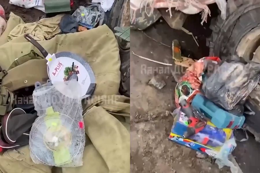 ▲▼ 蘇梅（Sumy）俄軍中埋伏，行李全是洗在烏克蘭洗劫的廚具和玩具。（圖／翻攝自Telegram）