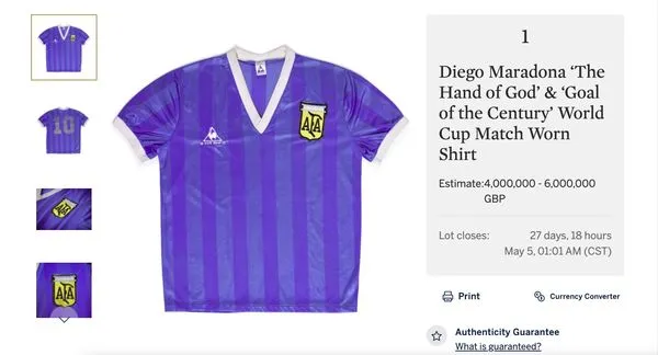 ▲▼馬拉度納（Diego Maradona）拍賣球衣。（圖／翻攝蘇富比（Sotheby`s）網站）