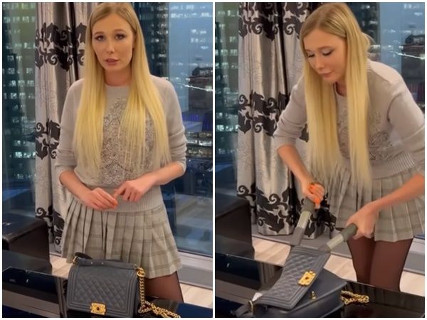 ▲▼俄羅斯多位女星剪爛香奈兒包包抗議。（圖／翻攝Instagram）