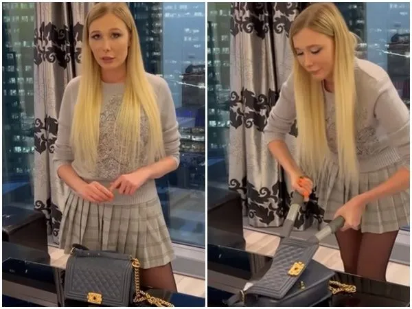 ▲▼俄羅斯多位女星剪爛香奈兒包包抗議。（圖／翻攝Instagram）