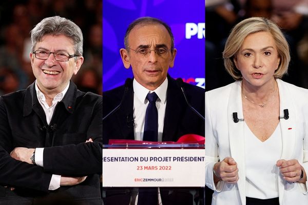 ▲▼法國總統參選人梅蘭雄（Jean-Luc Mélenchon）、澤穆爾（Eric Zemmour）與波克瑞斯（Valerie Pecresse）。（圖／路透）