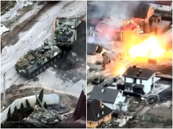 ▲▼俄軍從烏克蘭北部撤隊之際，疑似用坦克攻擊自家人，轟爛另一輛友軍坦克。（圖／翻攝自推特@OSINTua）