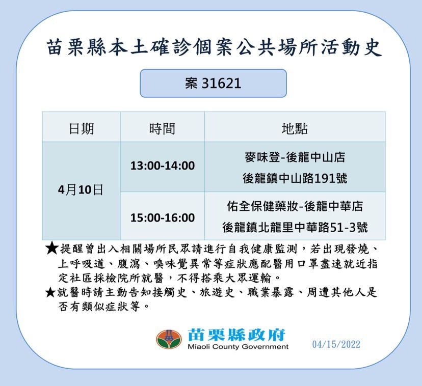 ▲苗栗縣衛生局公布足跡疫調。（圖／記者黃孟珍翻攝，下同）