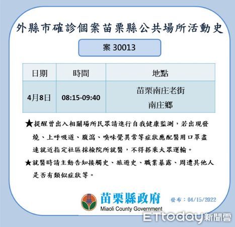 ▲苗栗縣衛生局公布足跡疫調。（圖／記者黃孟珍翻攝，下同）