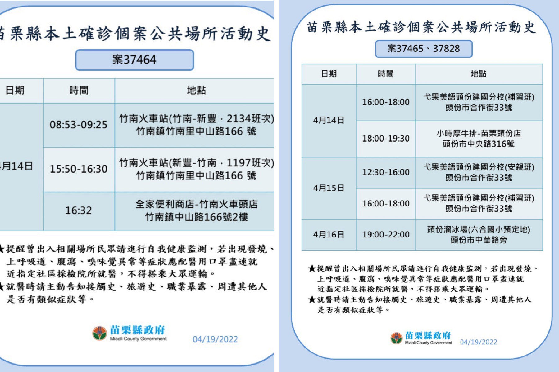 ▲苗栗縣政府公布疫調足跡。（圖／記者黃孟珍翻攝）