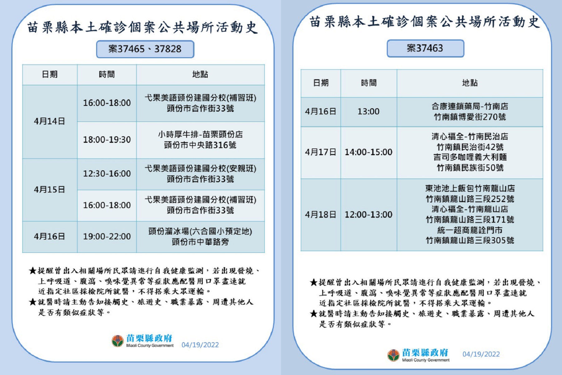 ▲苗栗縣政府公布疫調足跡。（圖／記者黃孟珍翻攝）