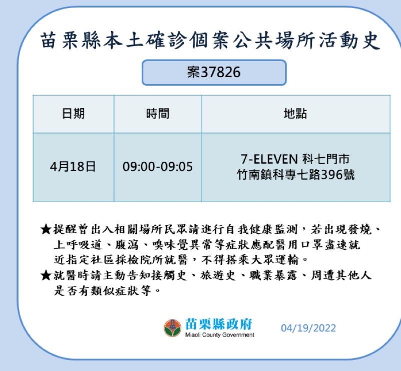 ▲苗栗縣政府公布疫調足跡。（圖／記者黃孟珍翻攝）