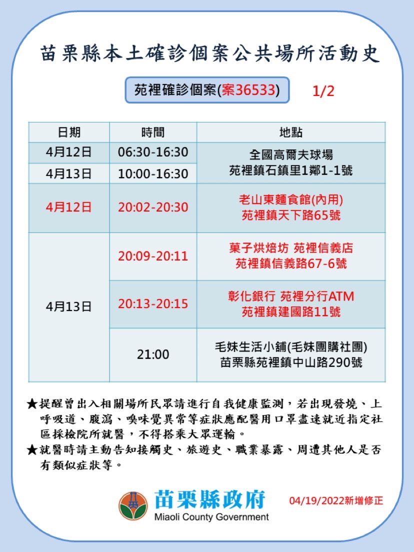 ▲苗栗縣政府公布疫調足跡。（圖／記者黃孟珍翻攝）