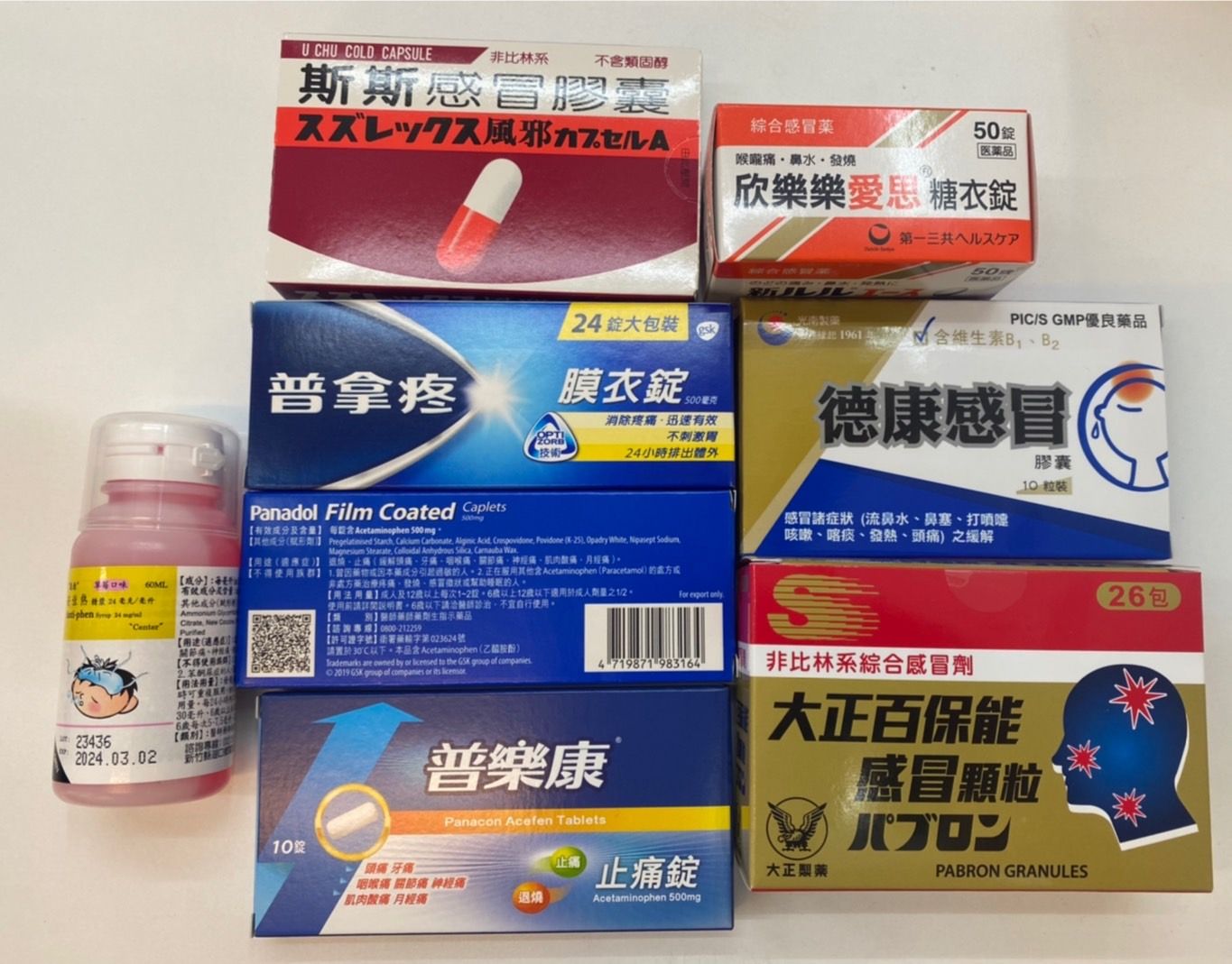 ▲▼全台將啟動確診居家照護，藥師公會提醒民眾備藥。含Acetaminophen 乙醯胺酚成分的解熱鎮痛等藥品。（圖／藥師公會提供）