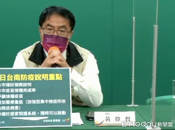 ▲台南市長黃偉哲公布新增45名COVID-19確診個案，科技公司、軍營、阿妹演唱會為確診個案大宗，請科技廠強化防疫措施，避免傳染鏈擴大。（圖／記者林悅翻攝，下同）