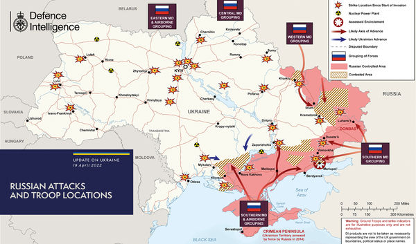 ▲▼英國情報分析，俄軍在烏東的進軍路線。（圖／翻攝自twitter／@DefenceHQ）