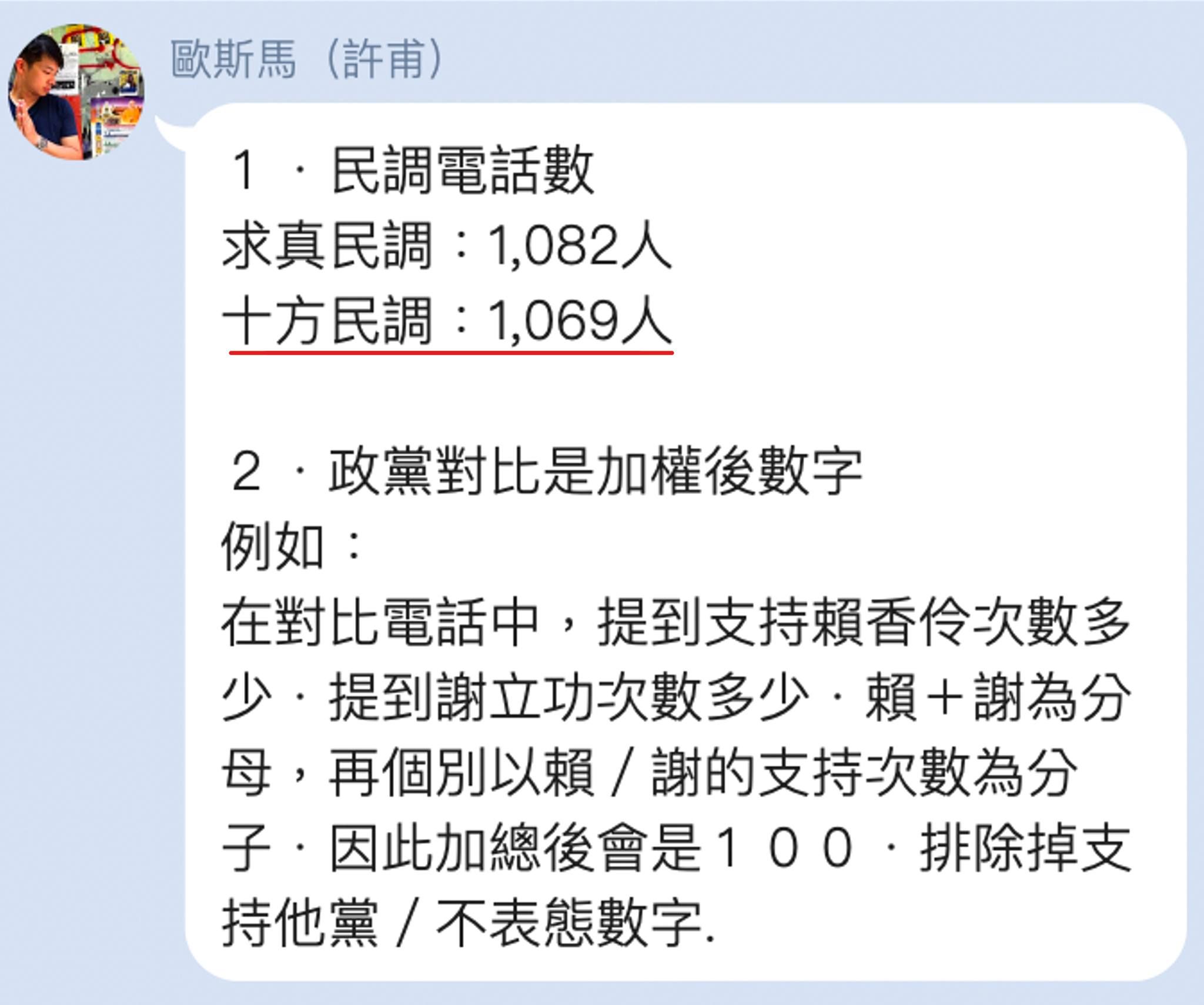 ▼許甫解釋初選民調。（圖／翻攝自Facebook／劉宇）