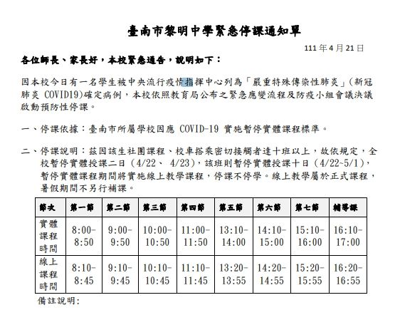 ▲台南市22日再新增3校緊急停校，天主教麻豆黎明高中、黎明中學、小新國小都傳出有學生確診，3校緊急發出公告通知家長及師生全校停課2天，學生班級則停課10天，均採線上教學。 （圖／翻攝自學校網站及google maps，下同）