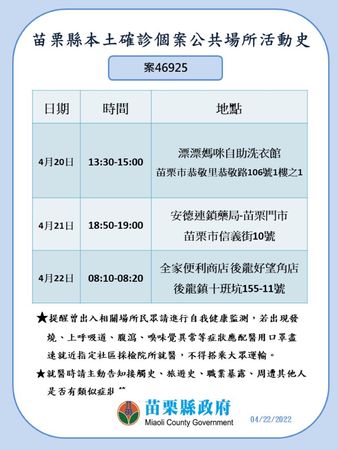 ▲苗栗縣政府22日公布新增23例確診和足跡疫。（圖／記者黃孟珍翻攝）