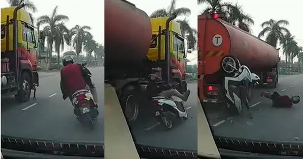 騎士「詭異點頭」後鬼切衝向油罐車　愛車一個MOVE救他一命