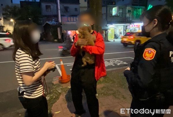 ▲▼「莎莎」重回主人懷包十分興奮，主人羅男也高興不已，並感謝林小姐和警方的幫忙。（圖／龜山警分局提供）