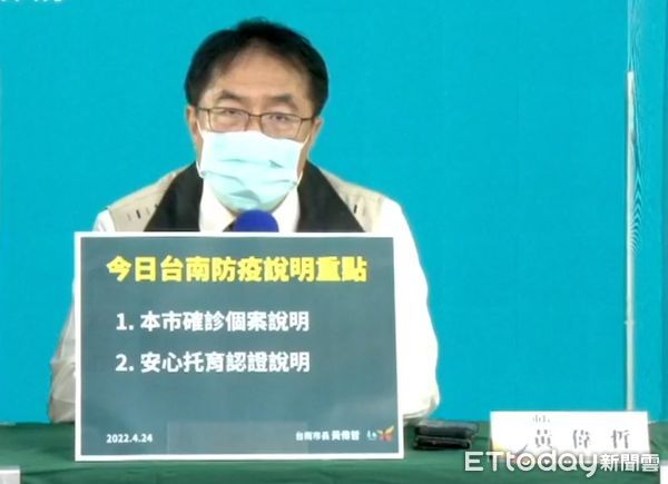 ▲台南市長黃偉哲24日公布+46確診個案，感染源疫調待查17名。（圖／記者林悅翻攝，下同）