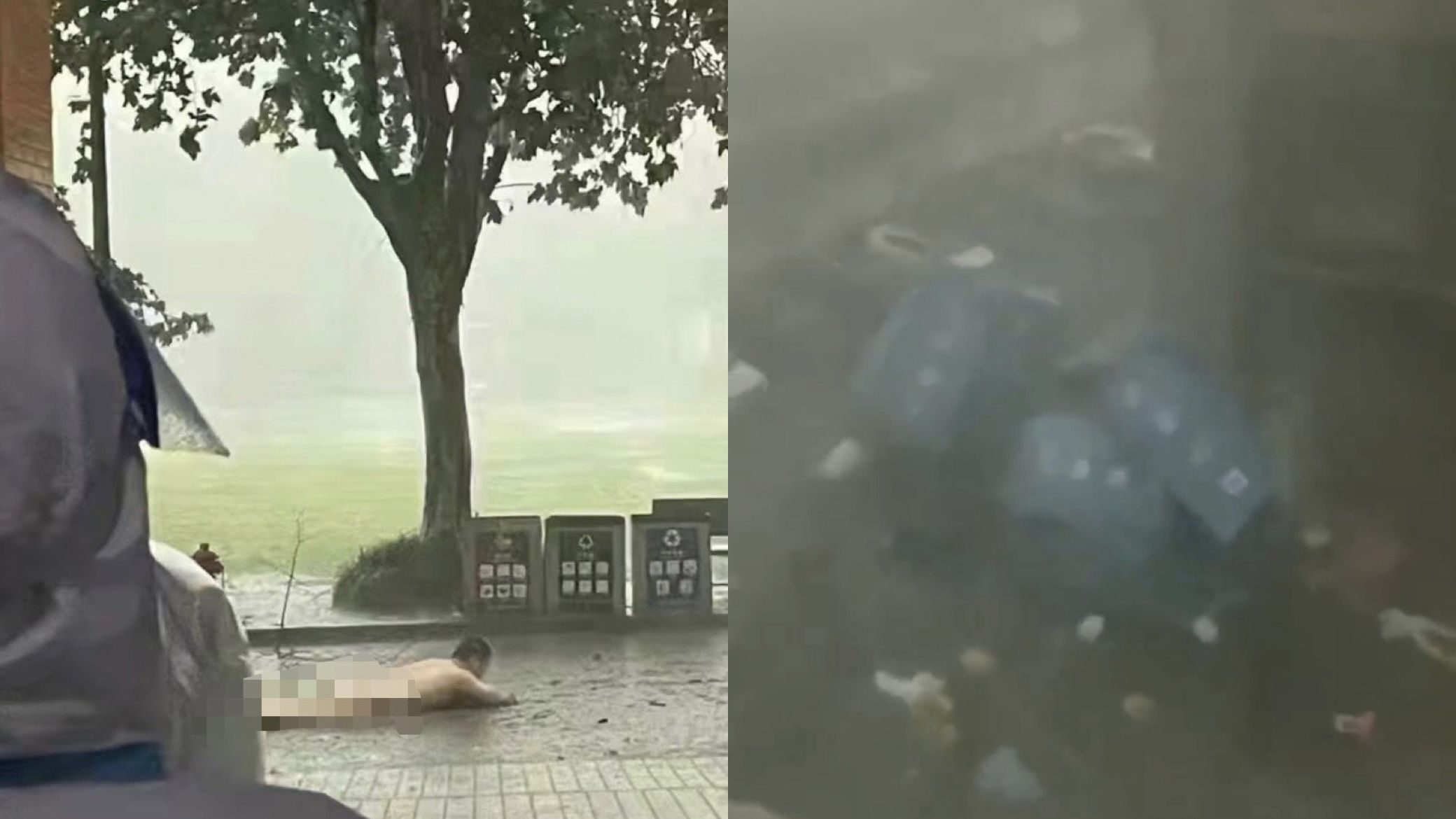 ▲▼上海暴風雨強襲影片曝  。（左圖／翻攝推特「@CervoAnsioso」／右圖／翻攝微博「四川觀察」）