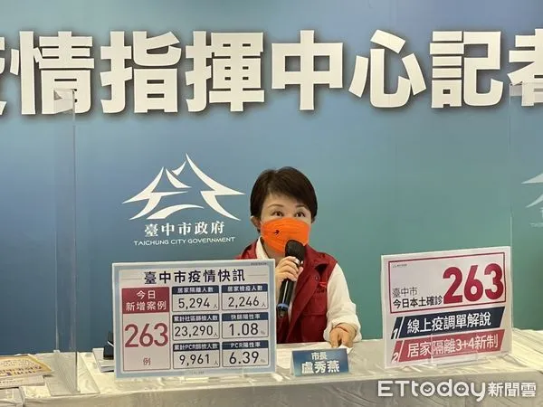 ▲▼台中本土確診新增263例，市長盧秀燕和衛生局長曾梓展說明疫情，並公布足跡。（圖／記者鄧木卿攝）