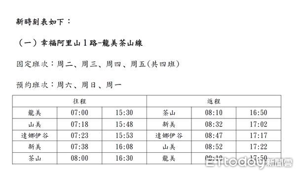 ▲▼  嘉義縣阿里山鄉幸福巴士自111年5月1日起新增大凍山步道、多林車站及得恩亞納三站以及各路線營運時刻調整 。（圖／嘉義縣政府提供）