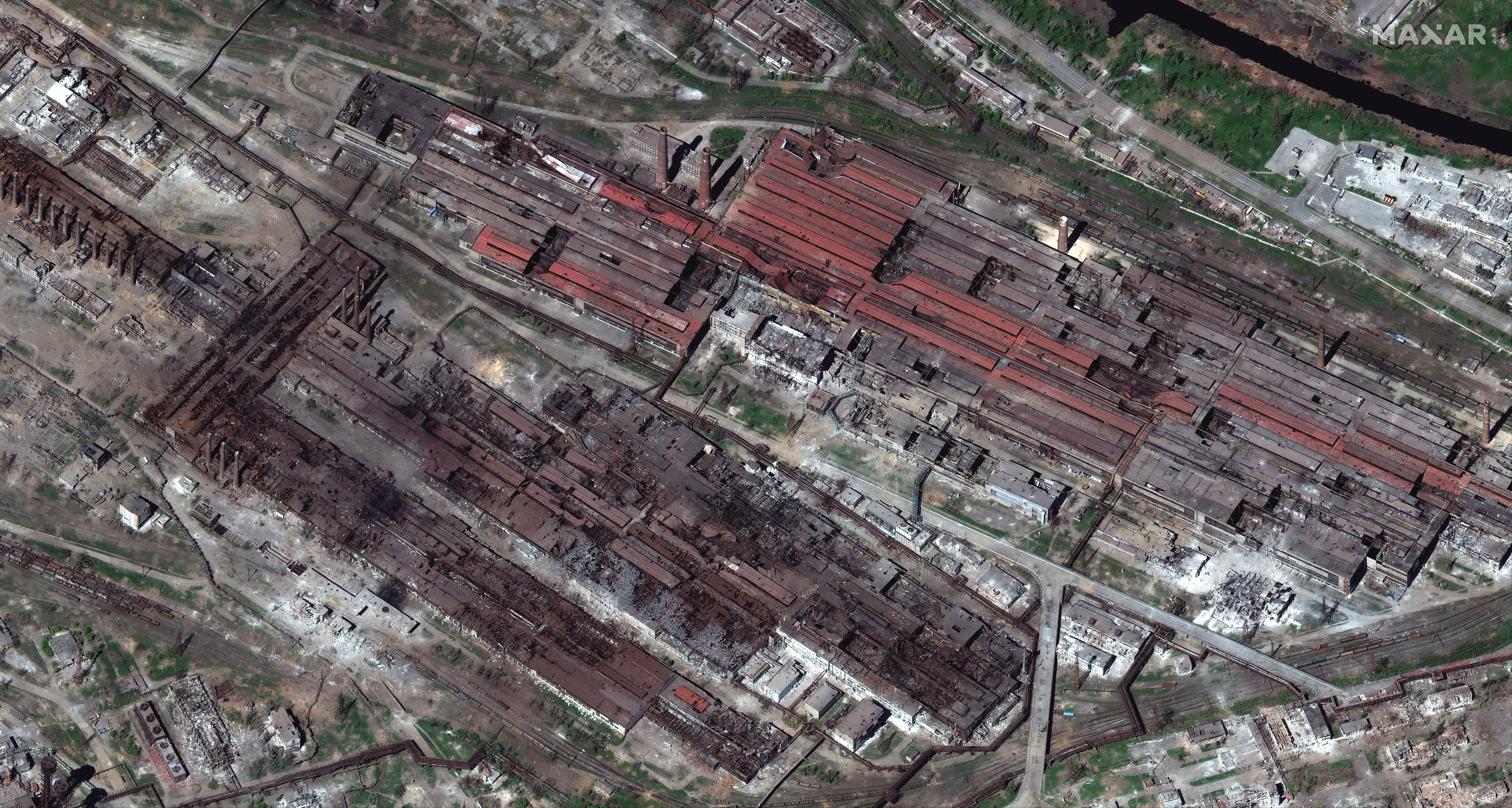 ▲▼烏克蘭馬力波的亞速鋼鐵廠（Azovstal）4月29日的衛星影像。（圖／路透）