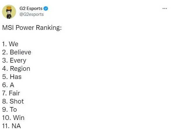 ▲▼G2 MSI Power Ranking。（圖／翻攝自G2 Twitter）