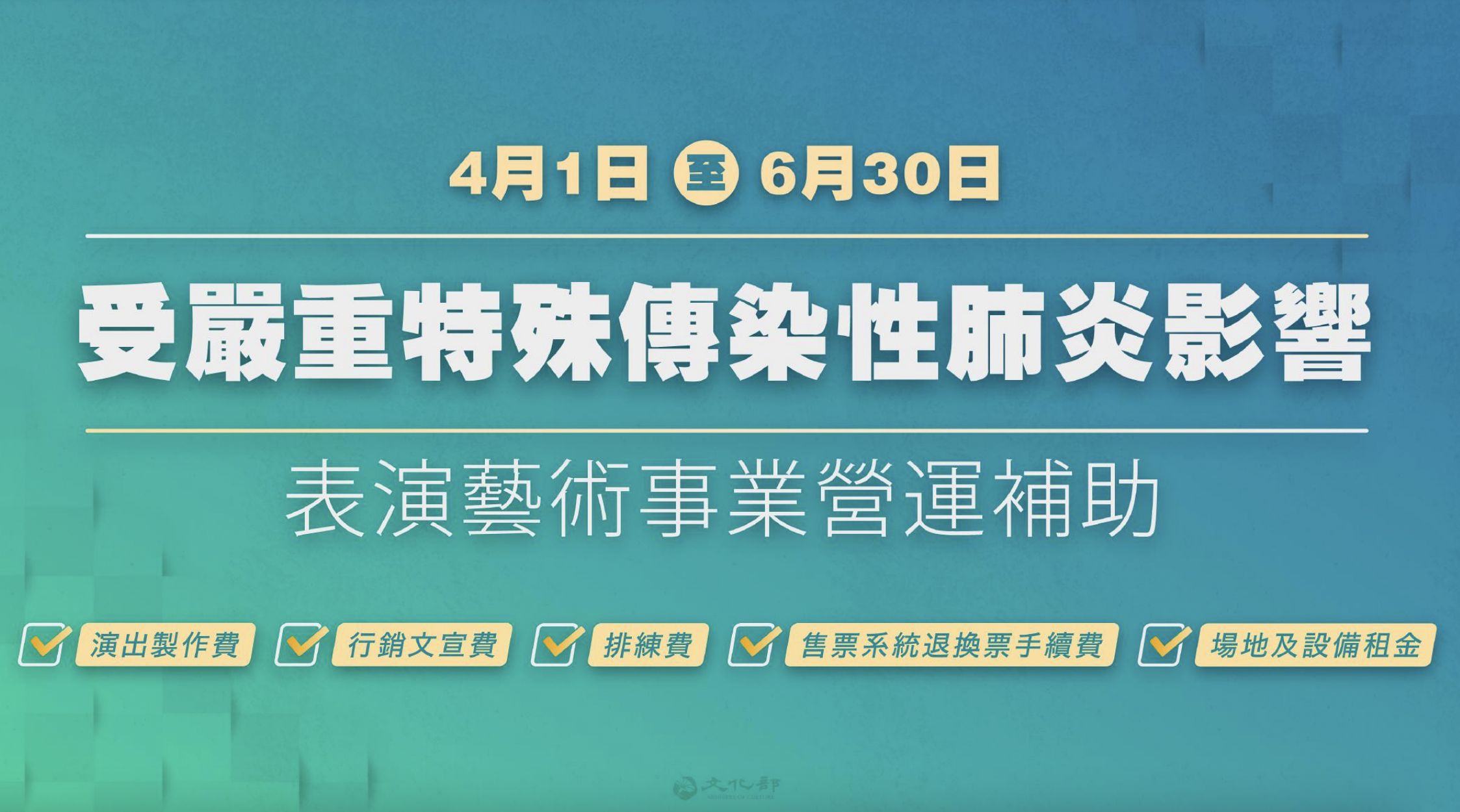 ▲▼文化部推出「受疫情影響表演藝術事業營運補助」（圖／文化部）