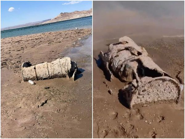 ▲▼美國米德湖（Lake Mead）乾涸，40年桶屍重見天日。（圖／翻攝推特）