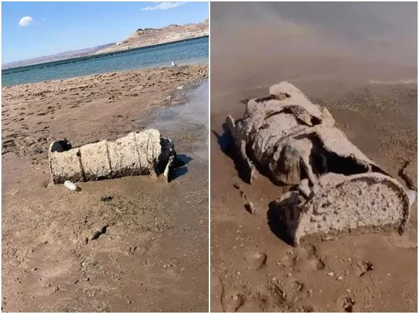 ▲▼美國米德湖（Lake Mead）乾涸，40年桶屍重見天日。（圖／翻攝推特）