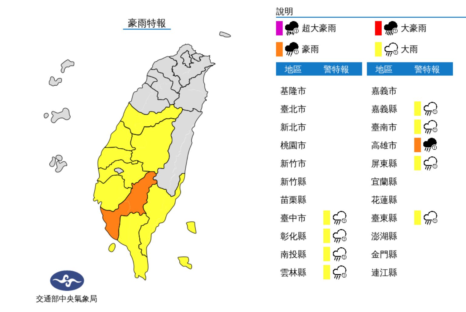 ▲氣象局發布大雨特報。（圖／氣象局）