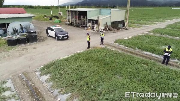 ▲▼花蓮鳳林警方啓動「護瓜專案」，並以「空拍機」從高空俯瞰，全方位無死角護瓜。（圖／鳳林分局提供，下同）