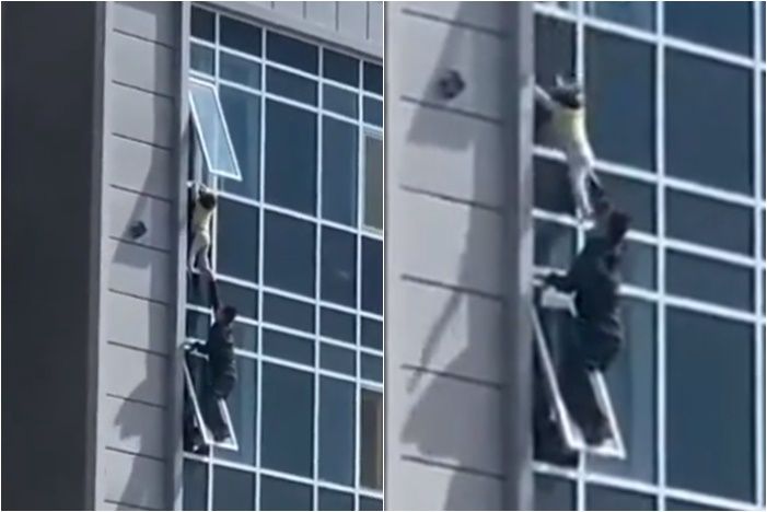 ▲▼ 哈薩克3歲女童懸8樓窗外，37歲男子救了她。（圖／翻攝自YouTube）
