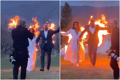 新郎新娘「背後著火」淡定完婚　驚人畫面流出！網知真實身分跪了