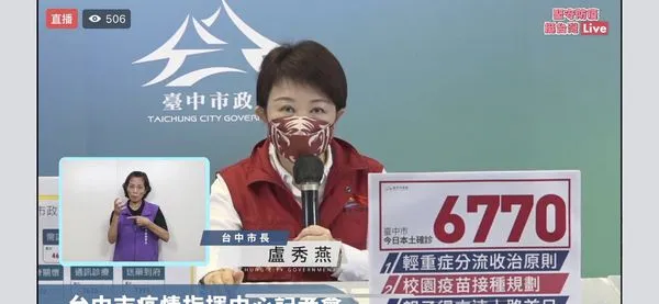 ▲▼台中市今天新增6770例，盧秀燕說明親子得來速等相關措施，有6名中重症住院插管，2名9旬男確診病逝。（圖／台中市政府提供，下同）