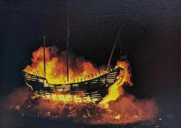 五雲宮上次燒王船是1992年，當時是濁水溪以北首見。（翻攝《七大巡》）