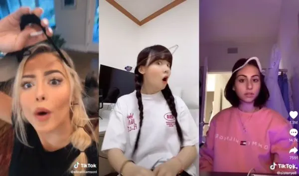 ▲▼國外TikTok近日流行起一陣「衣架套頭」的挑戰熱潮。（圖／翻攝自TikTok）