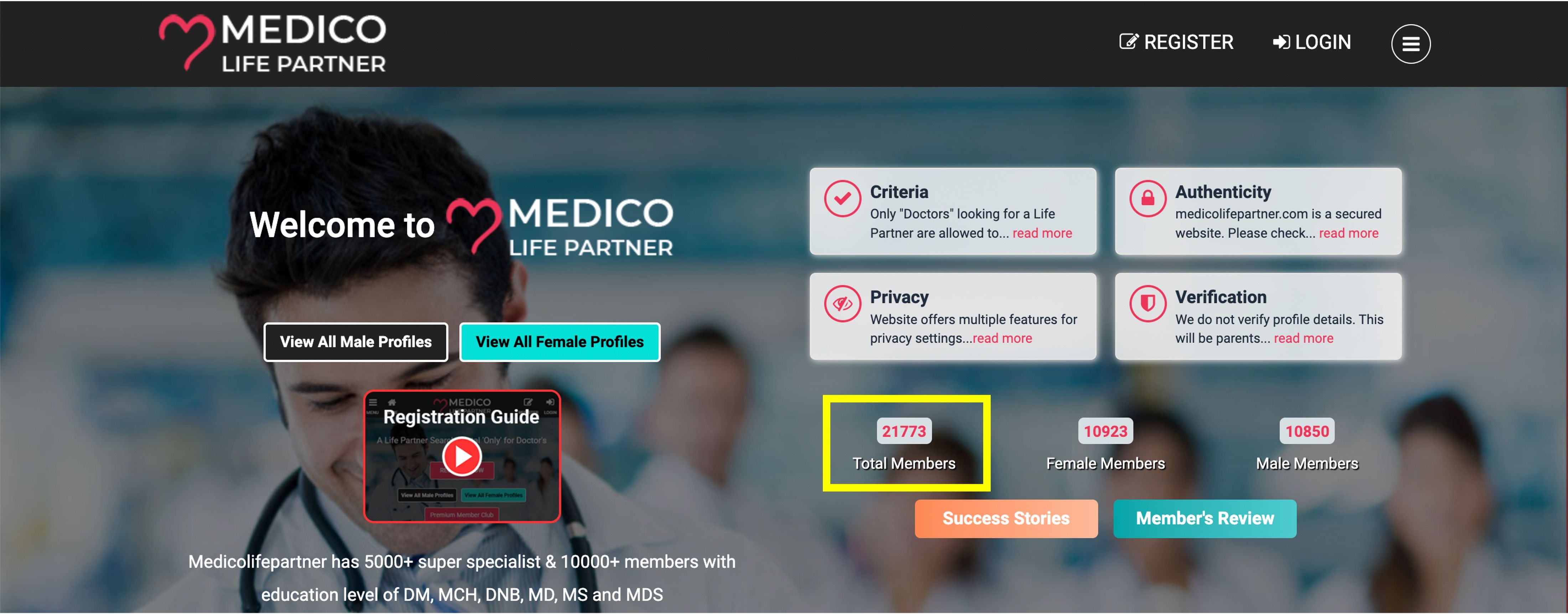 ▲▼限定醫生職業才能註冊的交友網站，目前已有2萬1773人註冊。（圖／翻攝自Medico Life Partner官網）